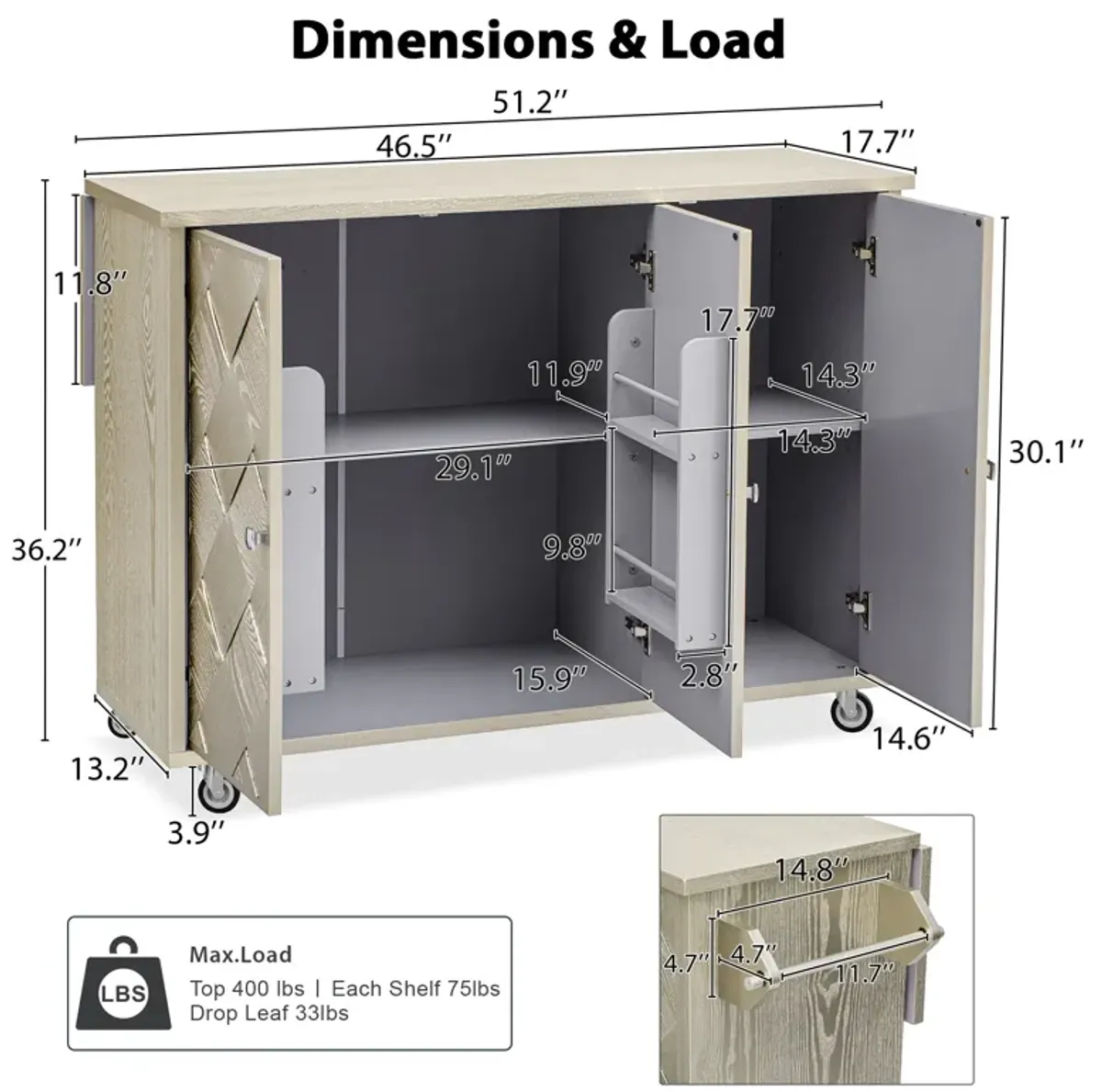 Merax Coastal Kitchen Island on Wheels with Internal Storage Rack