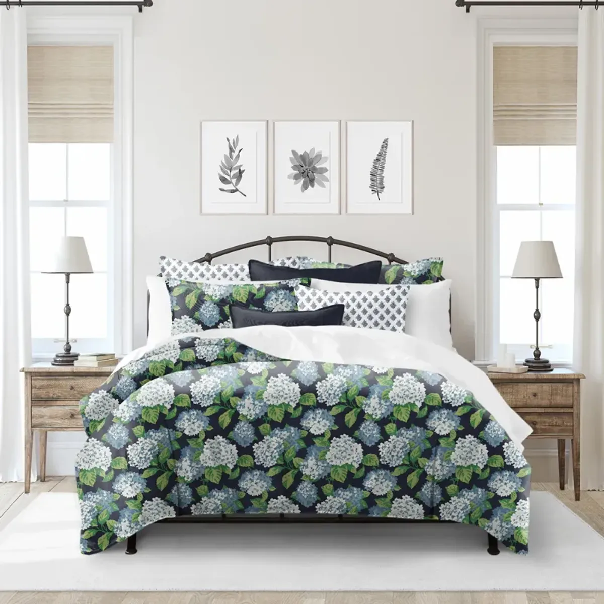 6ix Tailors Fine Linens Midnight Garden Navy Coverlet Set