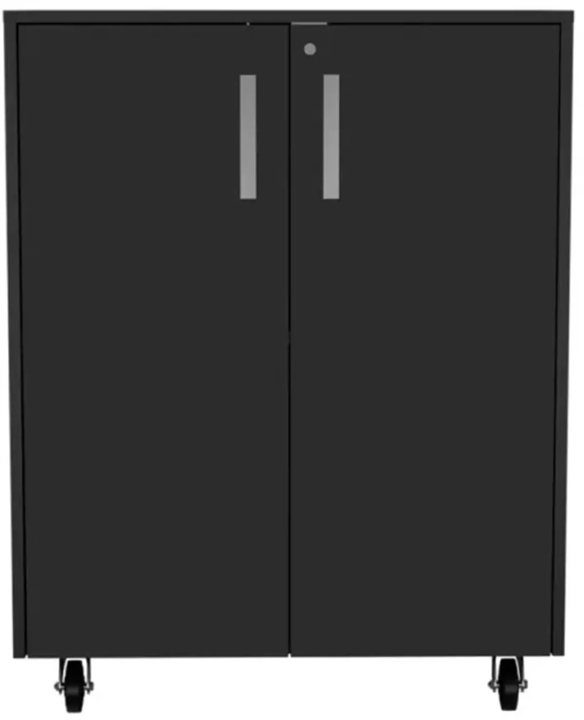 Storage Cabinet, Casters, Double Door, Two Interior Shelves - Black