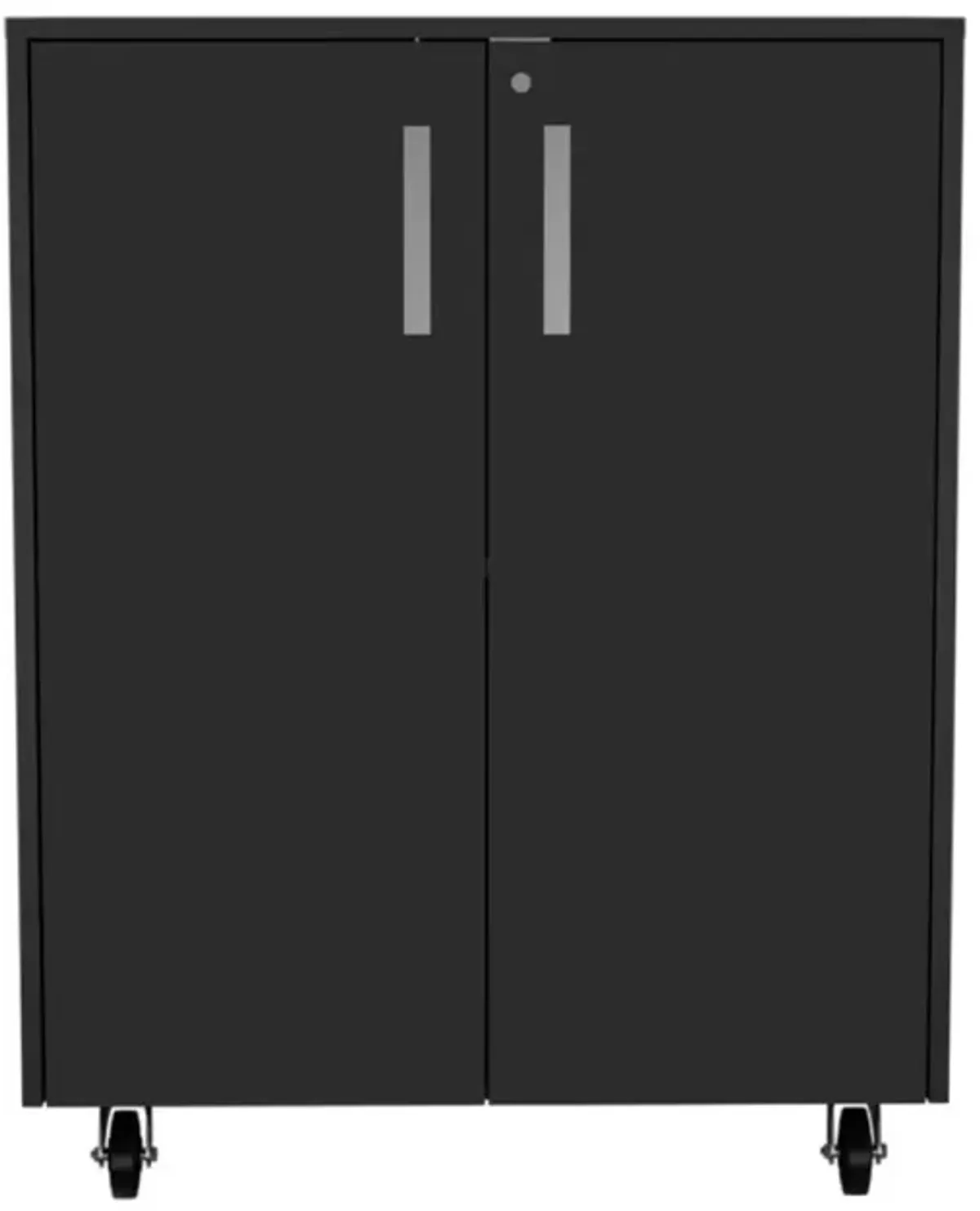 Storage Cabinet, Casters, Double Door, Two Interior Shelves - Black