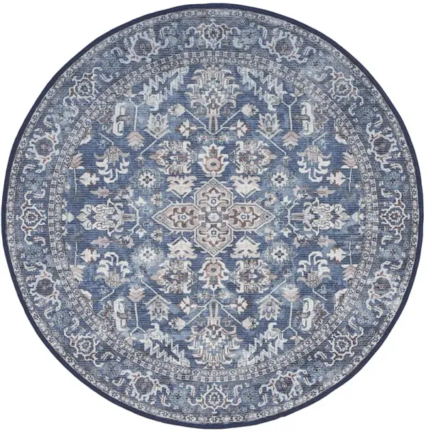 Machine Washable Series 1 SR104 Navy/Ivory 5'3" x Round Rug
