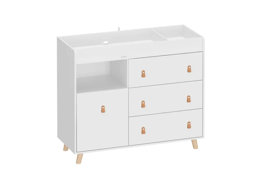 4-Drawer White Wood 44.9 in. W Kids Low Dresser Storage Organizer Cabinet With Changing Table Open Shelf