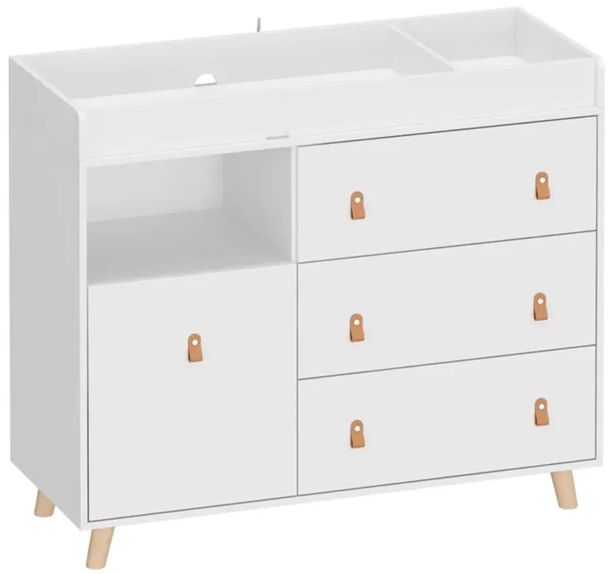 4-Drawer White Wood 44.9 in. W Kids Low Dresser Storage Organizer Cabinet With Changing Table Open Shelf