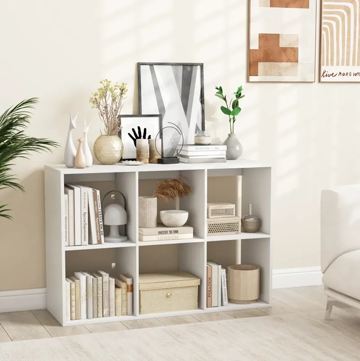 6 Cube Bookshelf with Back Guardrail for Living Room Bedroom