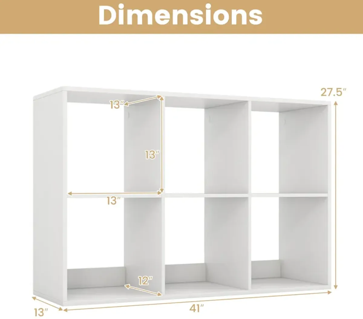 6 Cube Bookshelf with Back Guardrail for Living Room Bedroom