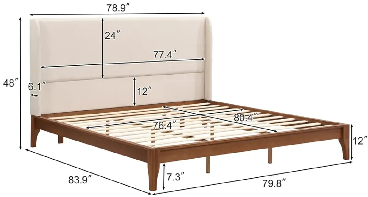 Merax Bamboo Wood Platform Bed with Upholstered Headboard