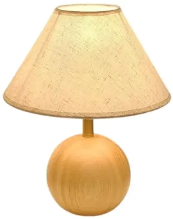 Wood Base Table Lamp – Flaxen Fabric Shade, Small Ambient Light for Bedroom