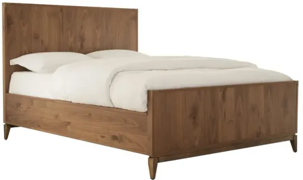 Veldt King Size Panel Bed, Brown Knotty Wood Veneer, Slats, Corner Brackets - Benzara