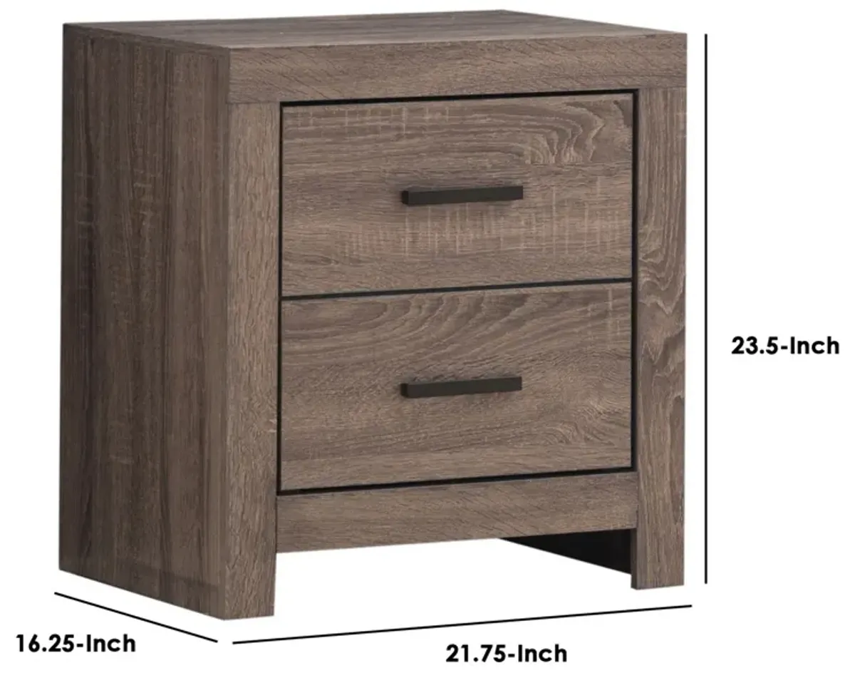 2 Drawer Nightstand with Metal Bar Pulls, Brown-Benzara