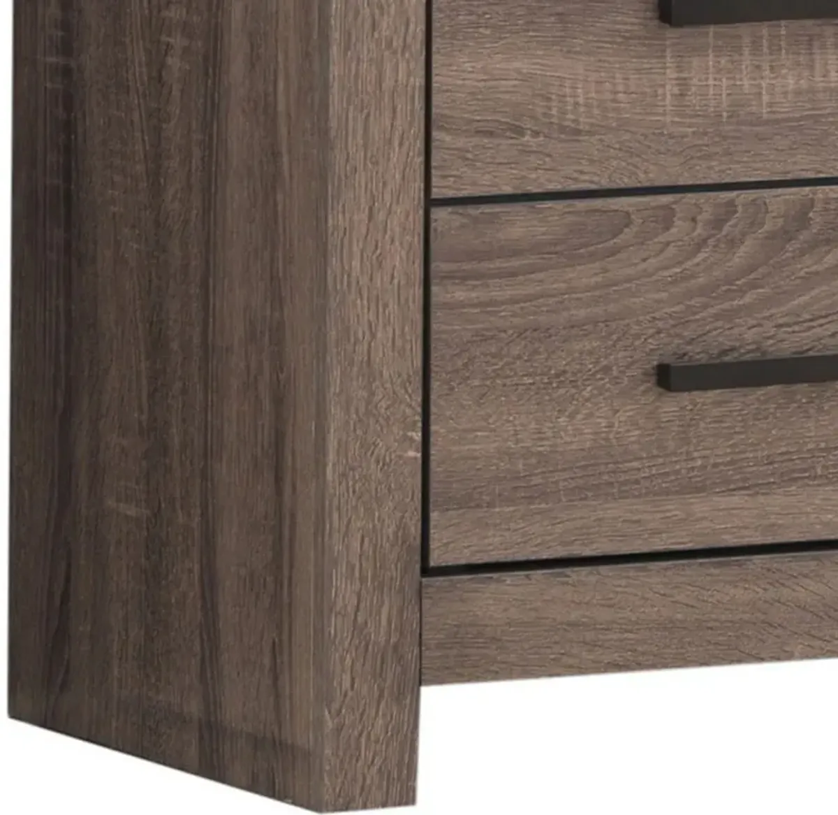 2 Drawer Nightstand with Metal Bar Pulls, Brown-Benzara