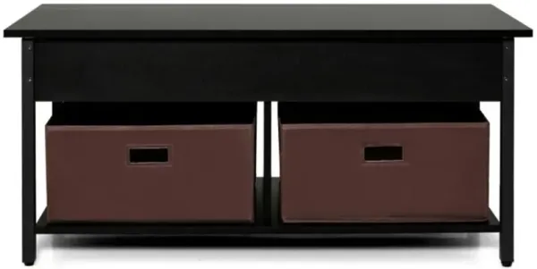 FarmHouse Black Lift-Top Multi Purpose Coffee Table with 2 Storage Drawers Bins
