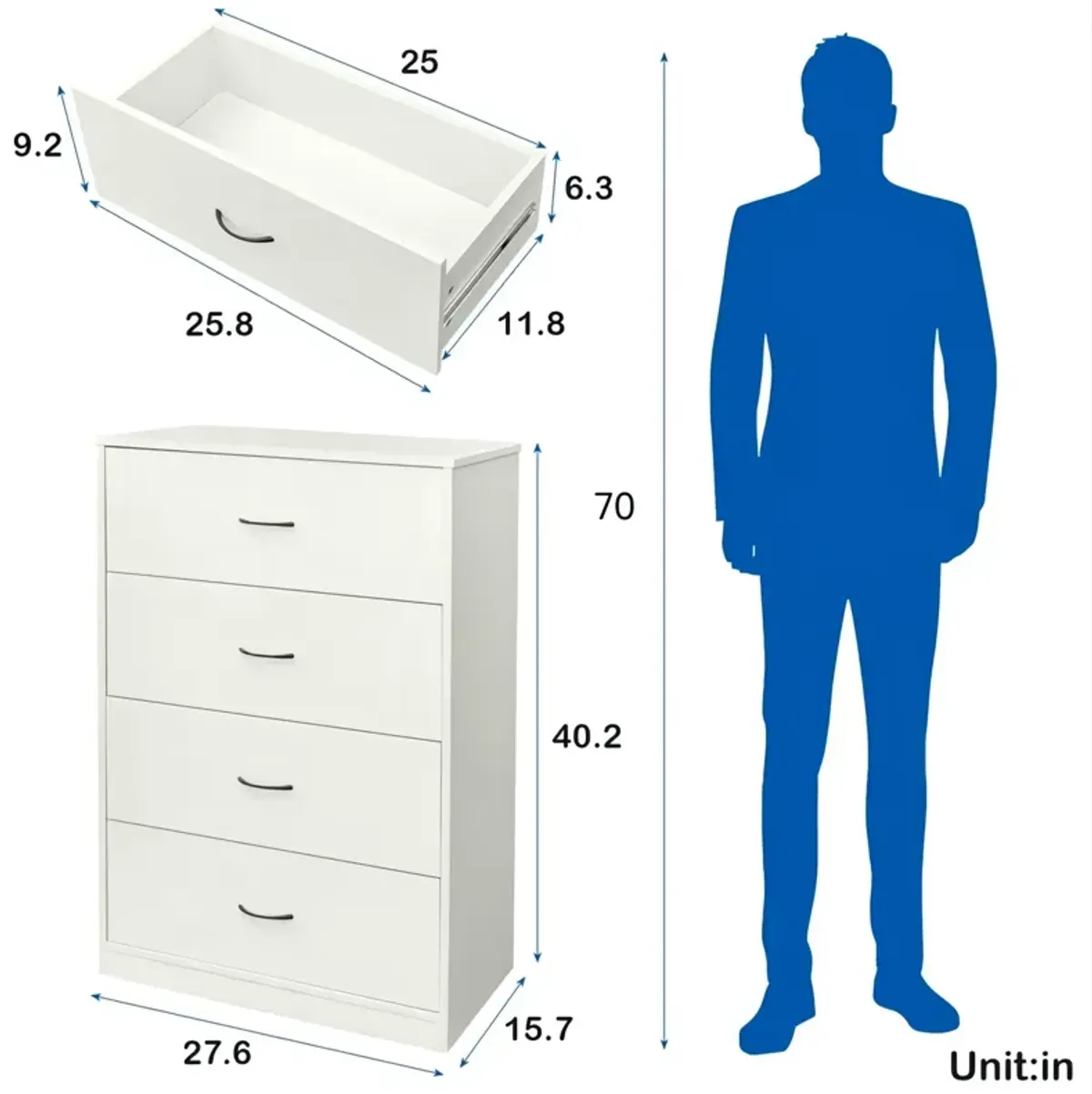 4 Drawers Wood Dresser 40.2" H x 27.6" W x 15.7" D - Melbourne Gray