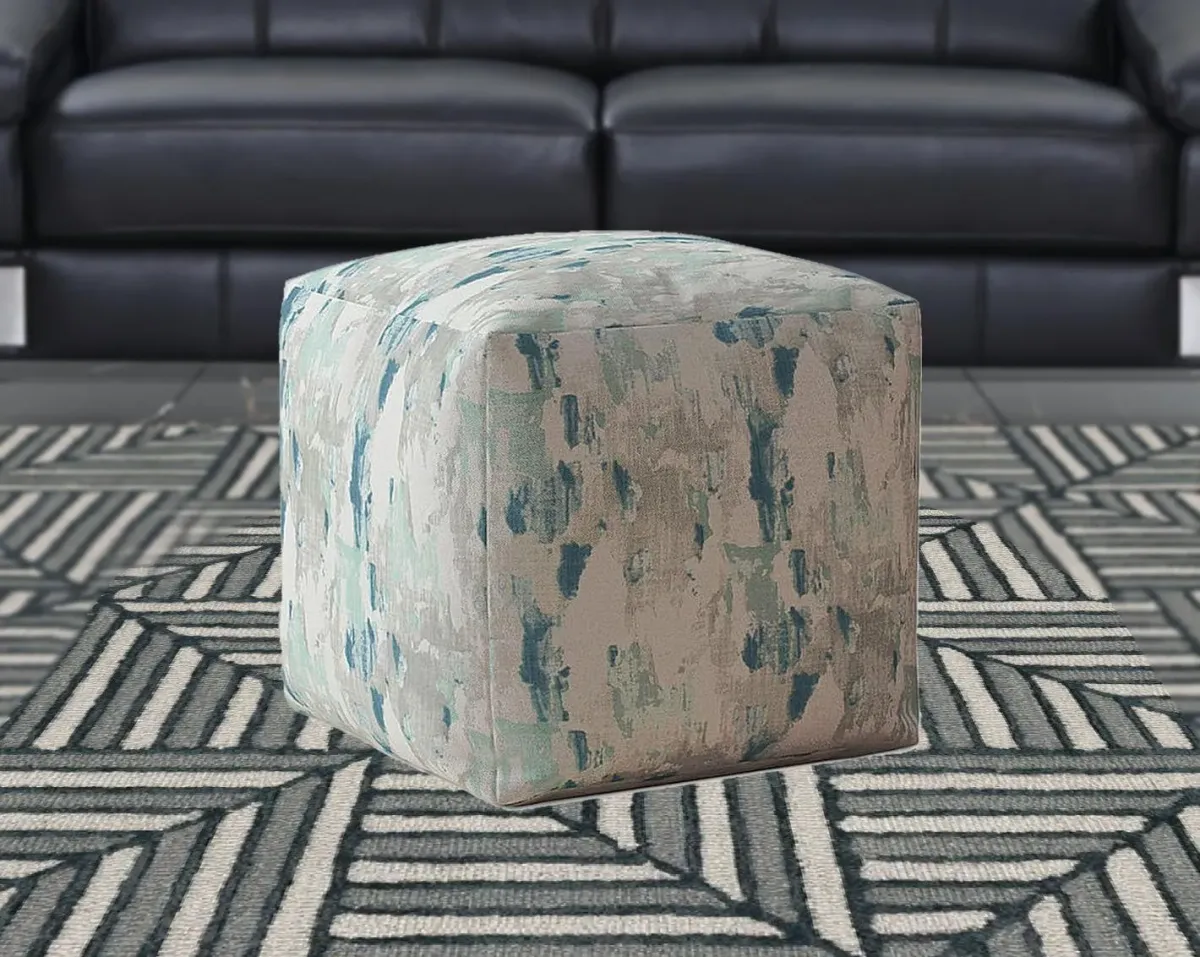 Hivvago 17" Blue And White Canvas Abstract Pouf Ottoman