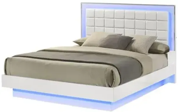 Best Quality Furniture White queen size bed with a plateform frame and adjustable LED lighting