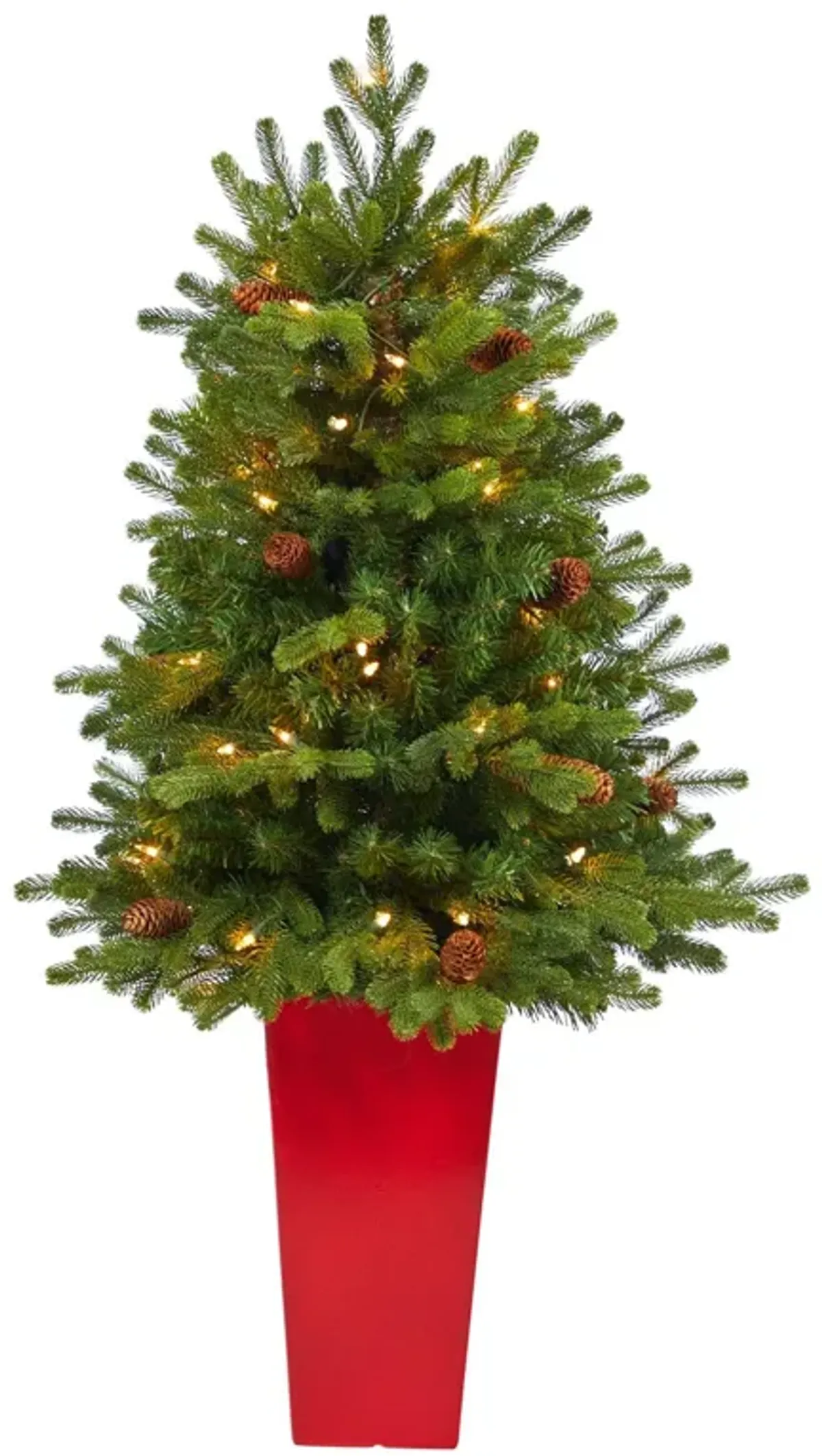 Nearly Natural 3.5-in Yukon Fir Xmas Tree w/50 Lights in Red Planter