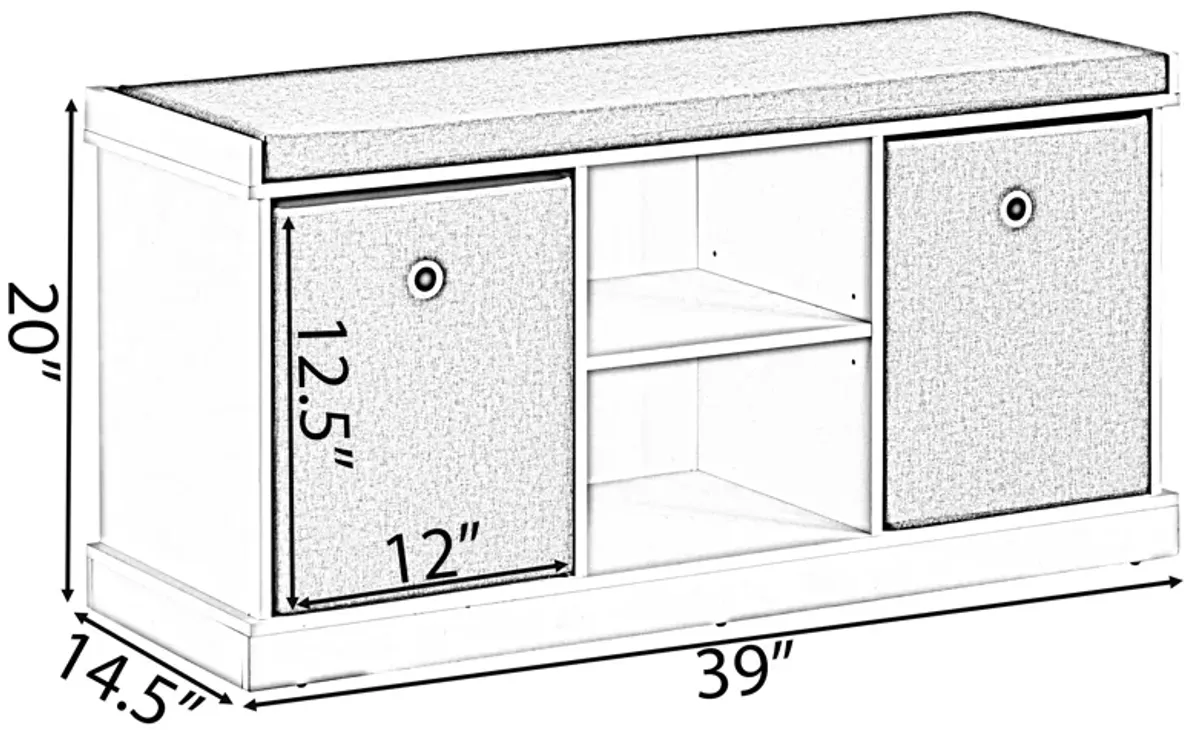 MDF Storage Box Shoe Bench with 2 Shelves, Foldable Baskets and a Gray Cushion, White