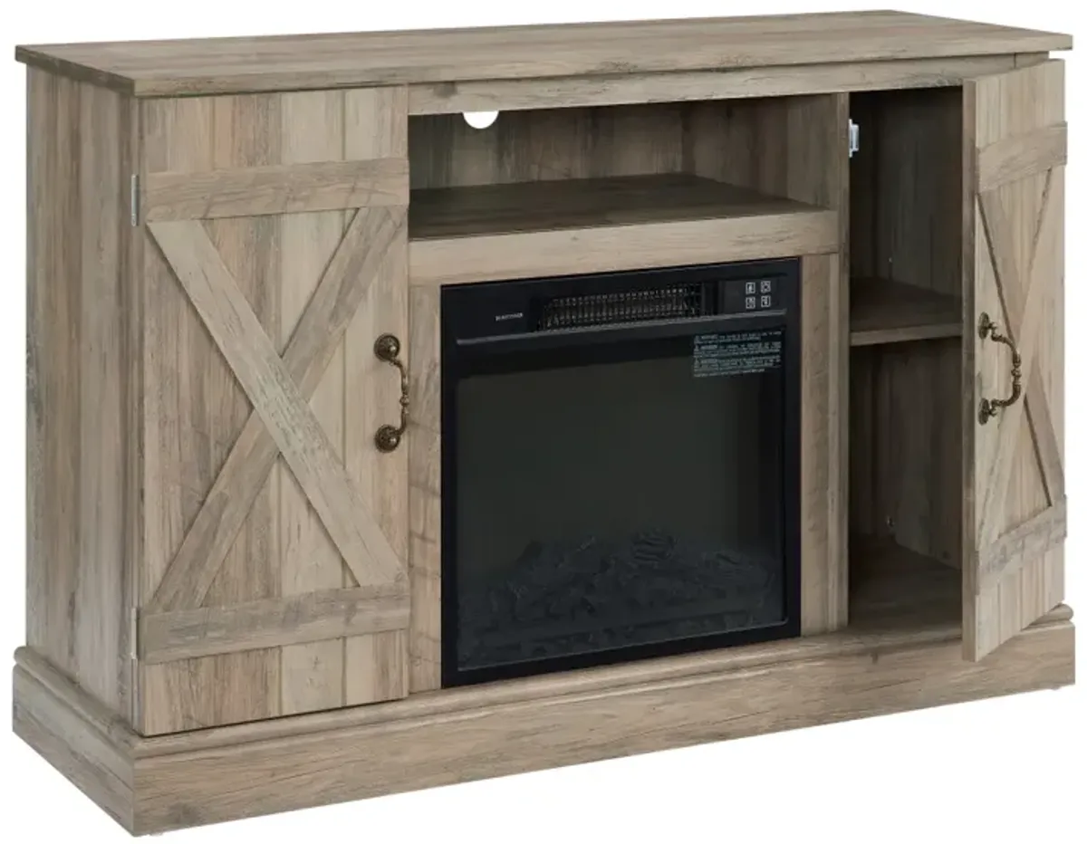 Gray Wash Farmhouse TV Stand with Electric Fireplace