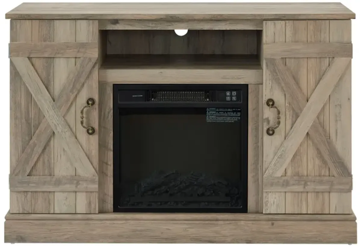 Gray Wash Farmhouse TV Stand with Electric Fireplace