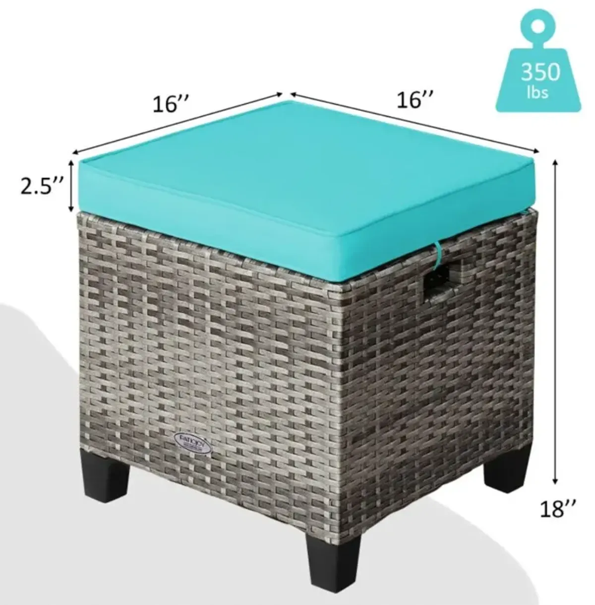 Hivvago 2PCS Patio Rattan Wicker Ottoman Seat with Removable Cushions-Turquoise