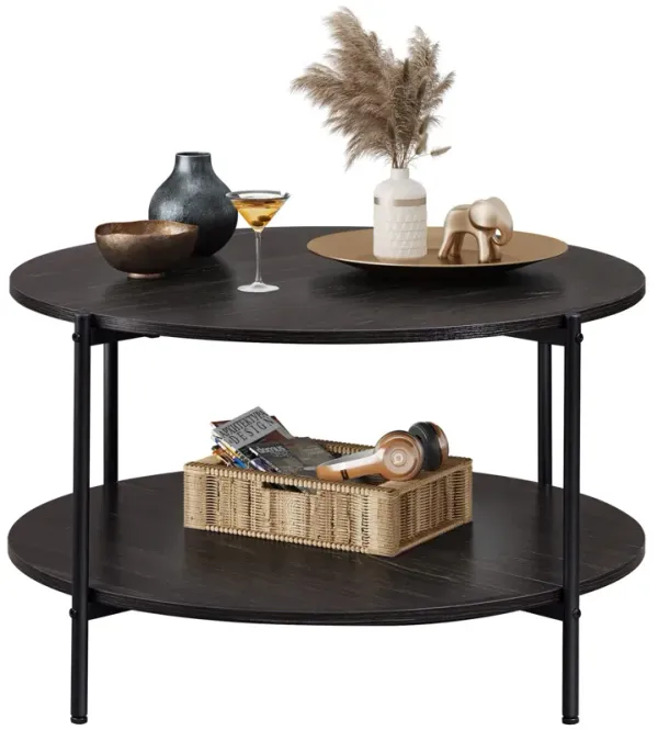 WLIVE Round Coffee Table for Living Room, 32.6"" Small Coffee Table with Open Storage Shelf, 2-Tier Industrial Circle Wood Cente