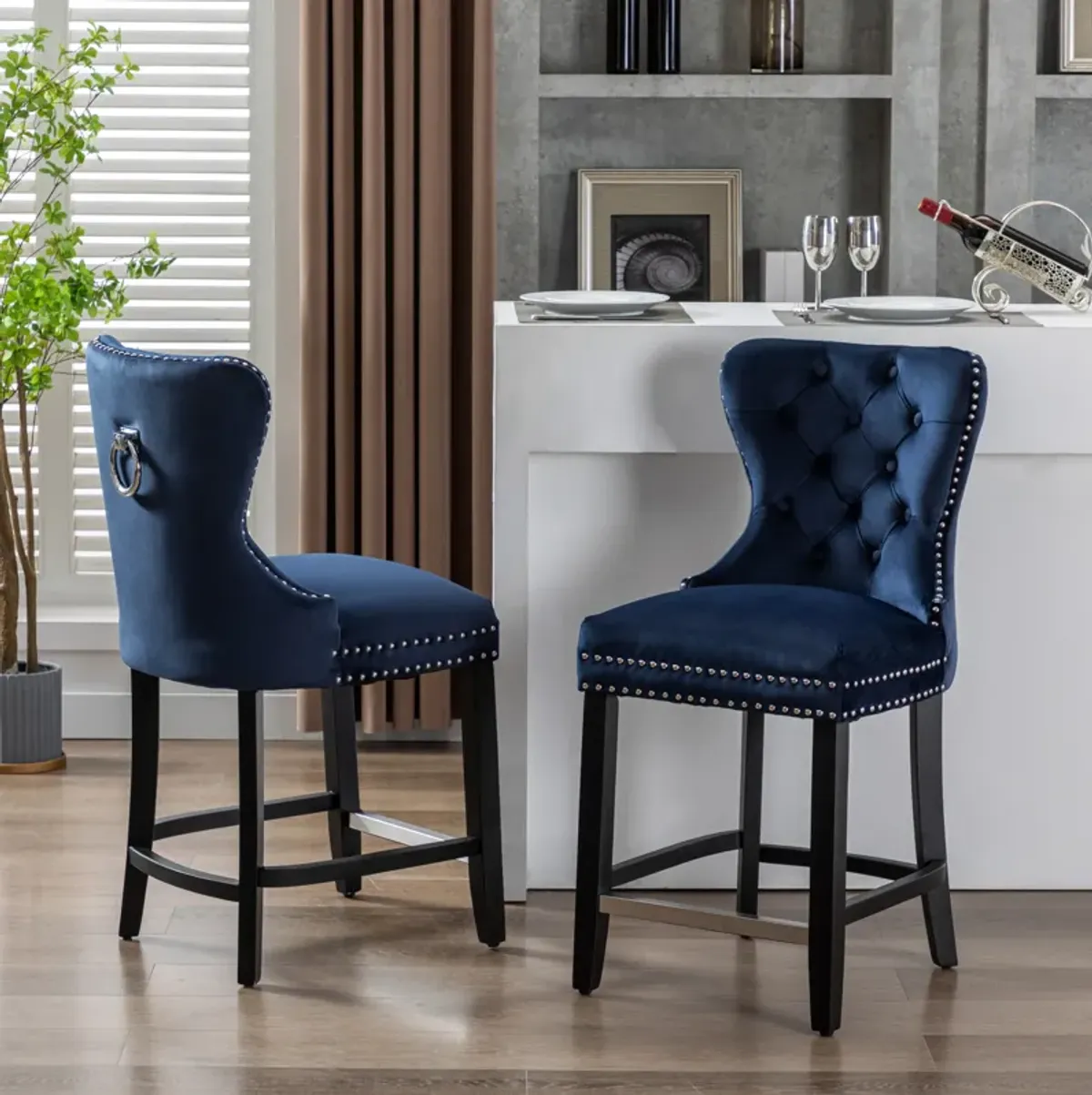 WestinTrends 24" Tufted Velvet Counter Stool (Set of 2)