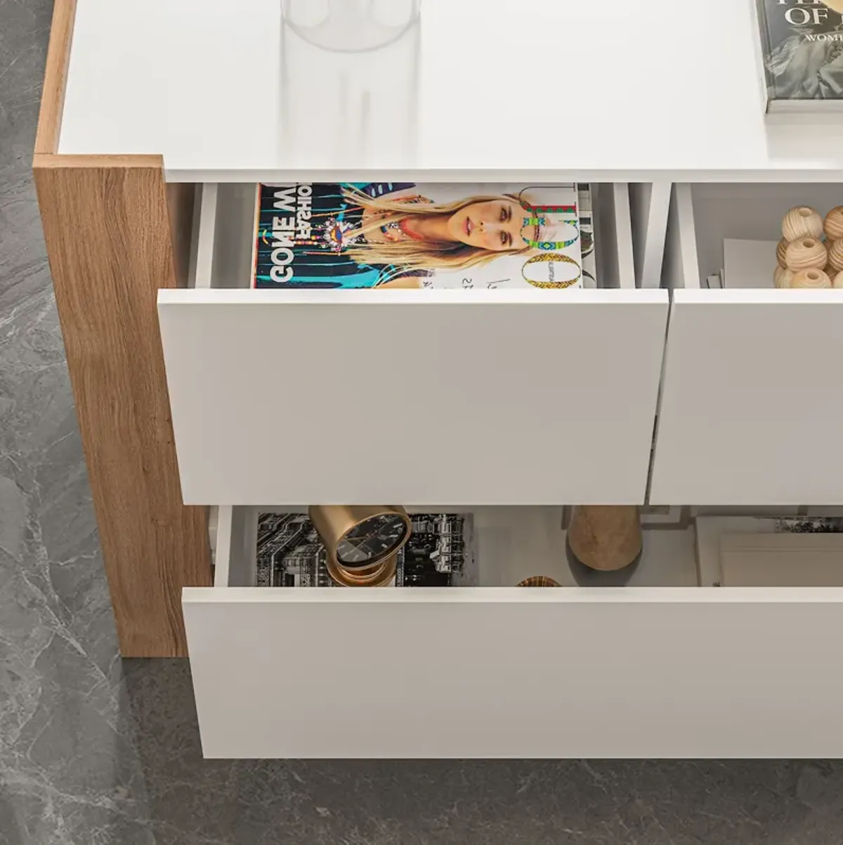 FUFU&GAGA Modern Office Desk with Ample Storage – Dimensions: 83.8” L x 15.7” W x 29.5” H – White and Brown