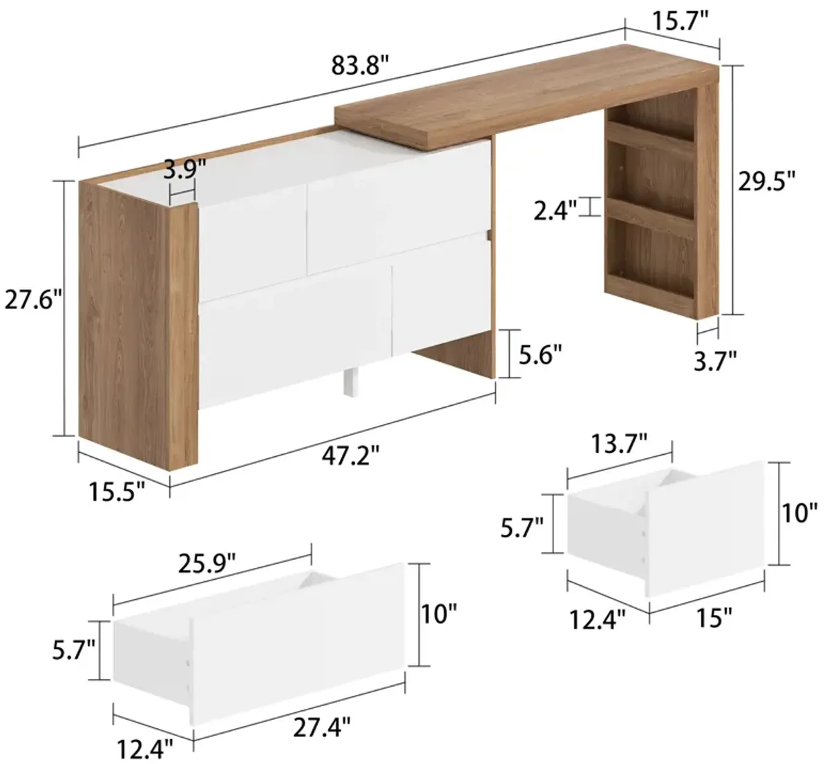 FUFU&GAGA Modern Office Desk with Ample Storage – Dimensions: 83.8” L x 15.7” W x 29.5” H – White and Brown