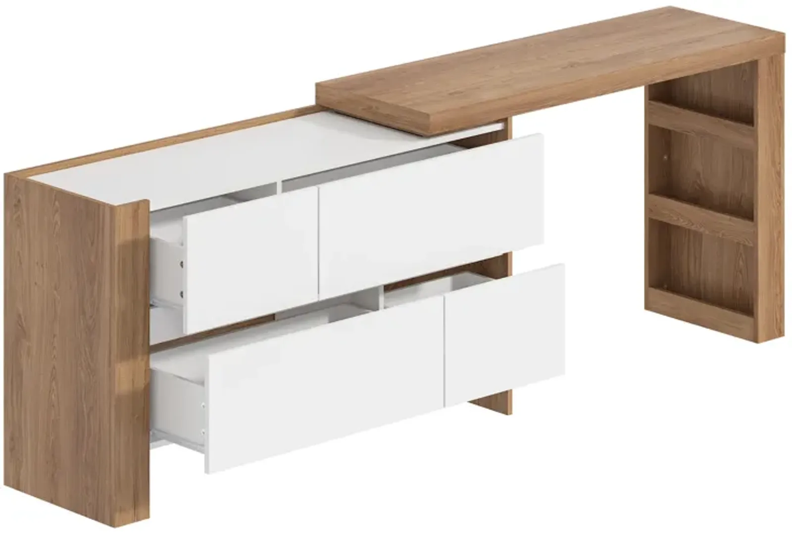 FUFU&GAGA Modern Office Desk with Ample Storage – Dimensions: 83.8” L x 15.7” W x 29.5” H – White and Brown