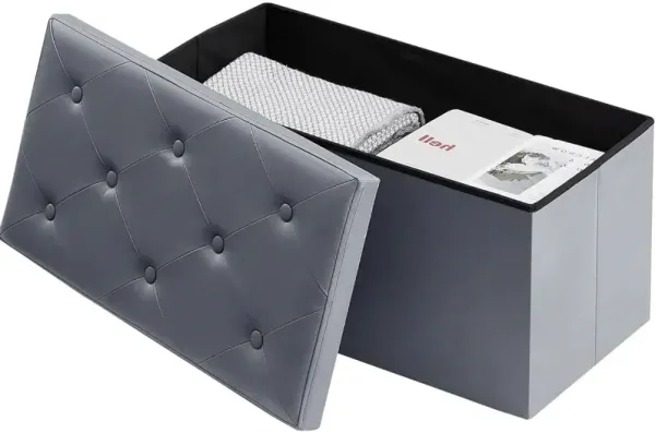 30-inch Light Grey Faux Leather Upholstered End of Bed Storage Bench Ottoman