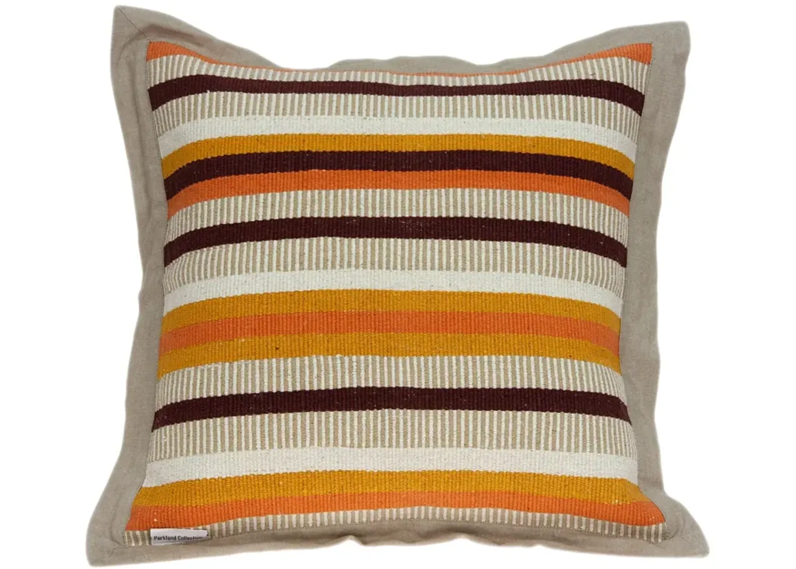 20” Beige and Mustard Yellow Striped Cotton Square Throw Pillow