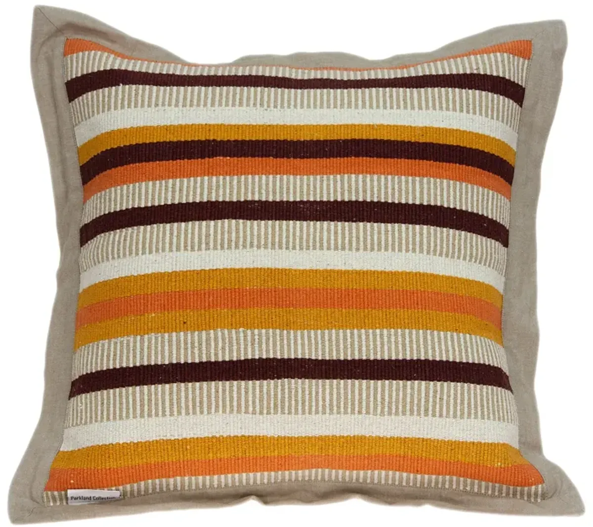 20” Beige and Mustard Yellow Striped Cotton Square Throw Pillow