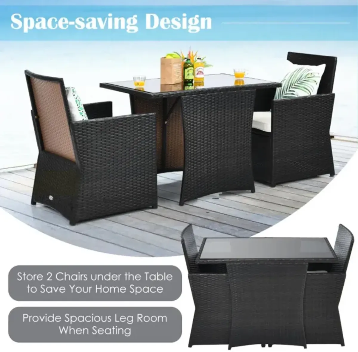 Hivvago 3 Pieces Patio Rattan Furniture Set with Cushion and Sofa Armrest