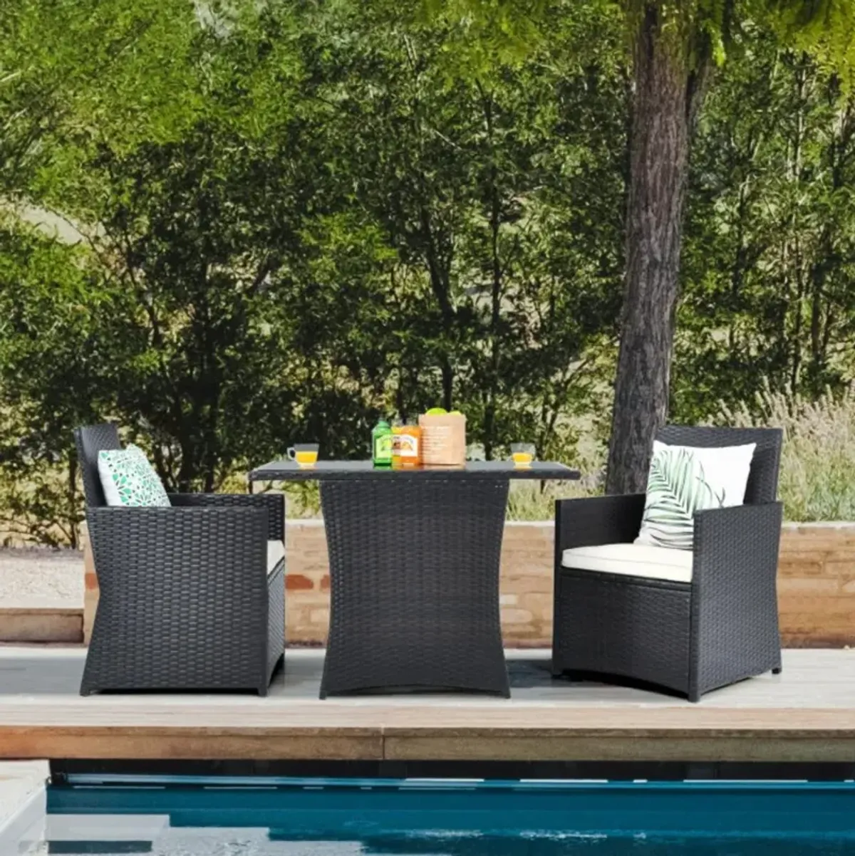 Hivvago 3 Pieces Patio Rattan Furniture Set with Cushion and Sofa Armrest