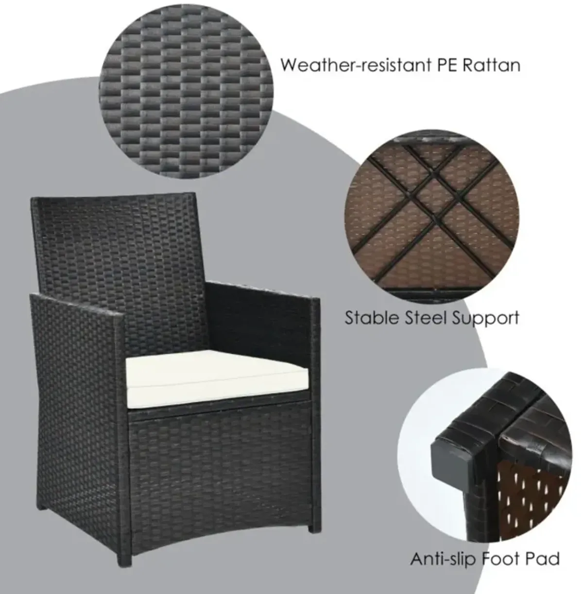 Hivvago 3 Pieces Patio Rattan Furniture Set with Cushion and Sofa Armrest