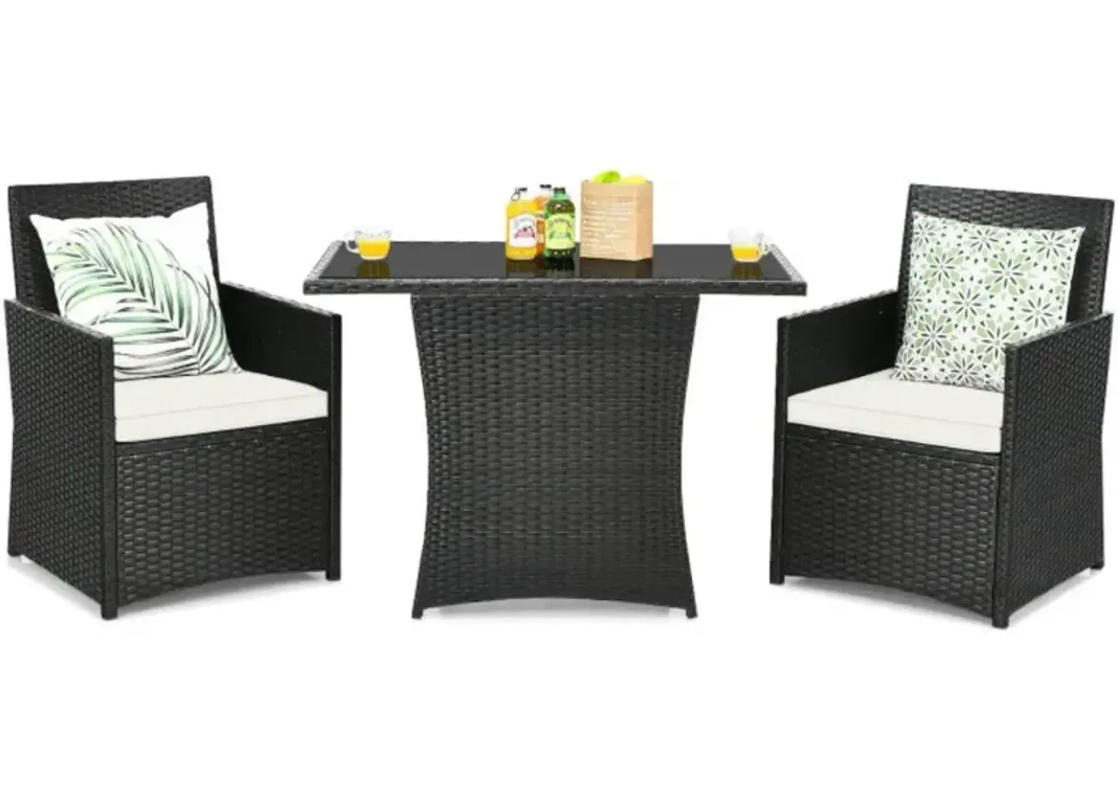 Hivvago 3 Pieces Patio Rattan Furniture Set with Cushion and Sofa Armrest