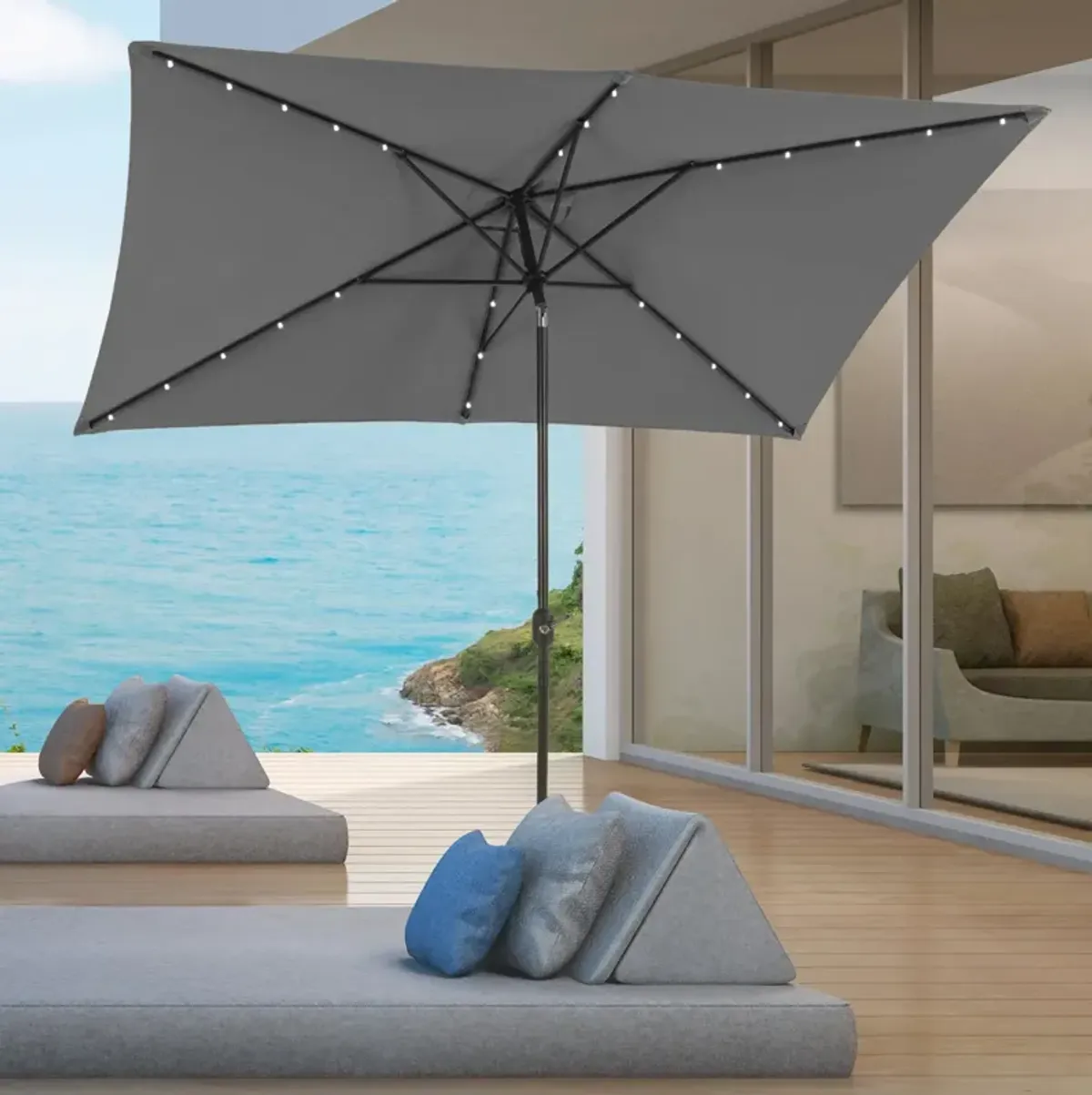 MONDAWE 10ft Rectangular Solar LED Market Patio Umbrella