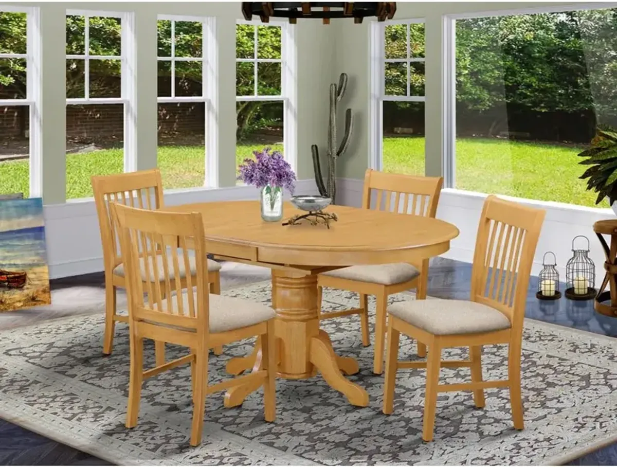 East West Furniture AVNO5-OAK-C 5 PcTable and chair set - Dining Table and 4 dinette Chairs