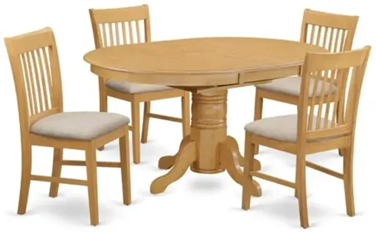 East West Furniture AVNO5-OAK-C 5 PcTable and chair set - Dining Table and 4 dinette Chairs