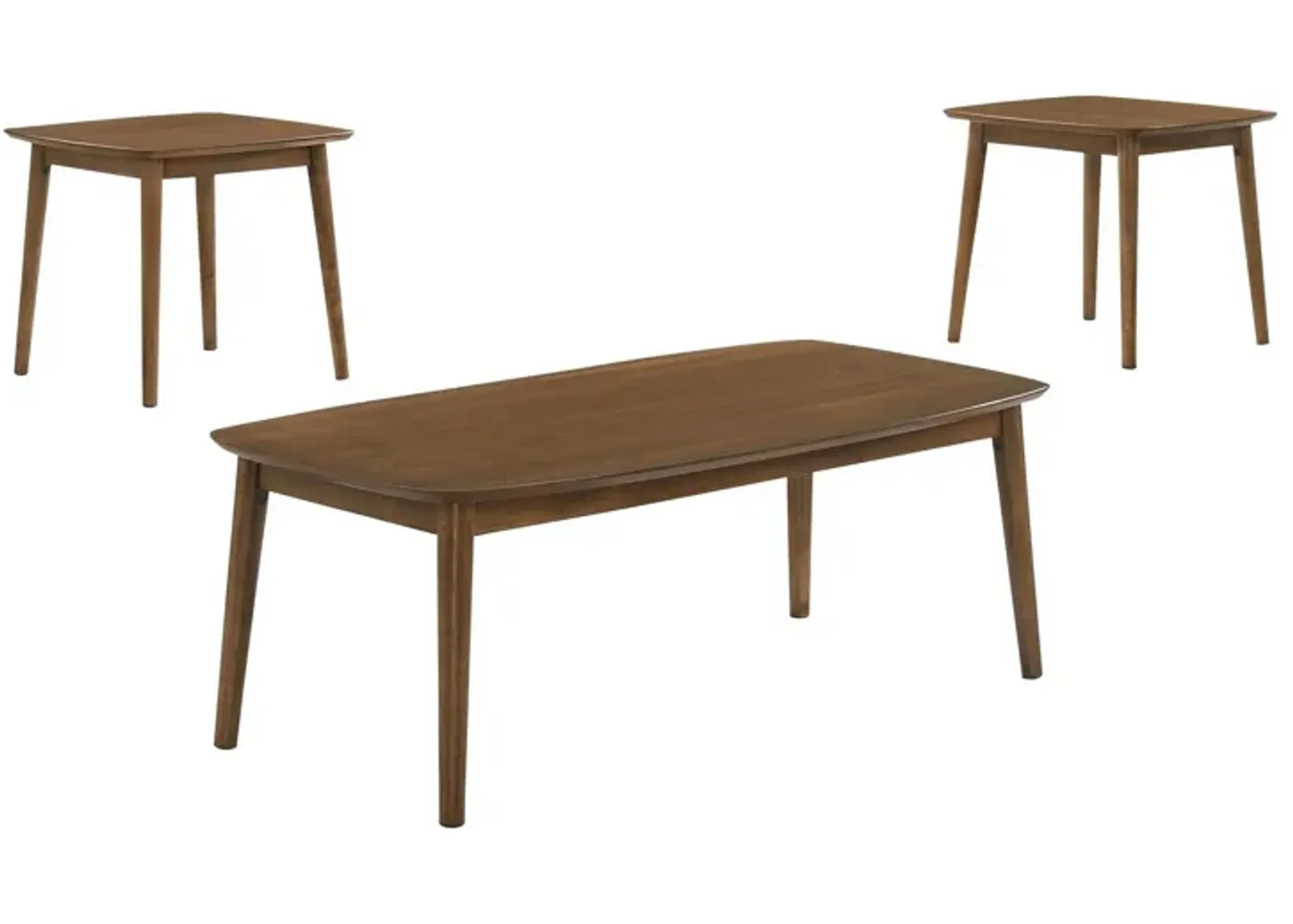 Lexi 3 Piece Coffee and End Table Set, Walnut Brown Wood, Flared Legs-Benzara