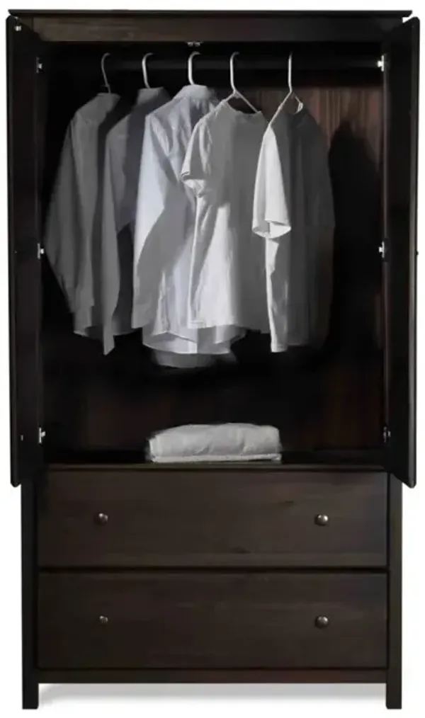 Hivvago Brown Espresso Solid Wood Bedroom Armoire Wardrobe Cabinet with Hanging Bar