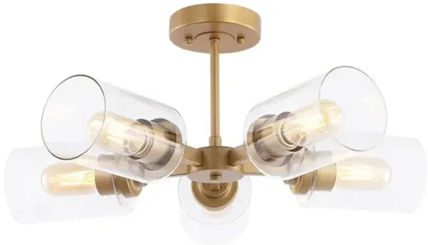 Jaynie 5-Light Farmhouse Industrial Iron Cylinder LED Semi Flush Mount