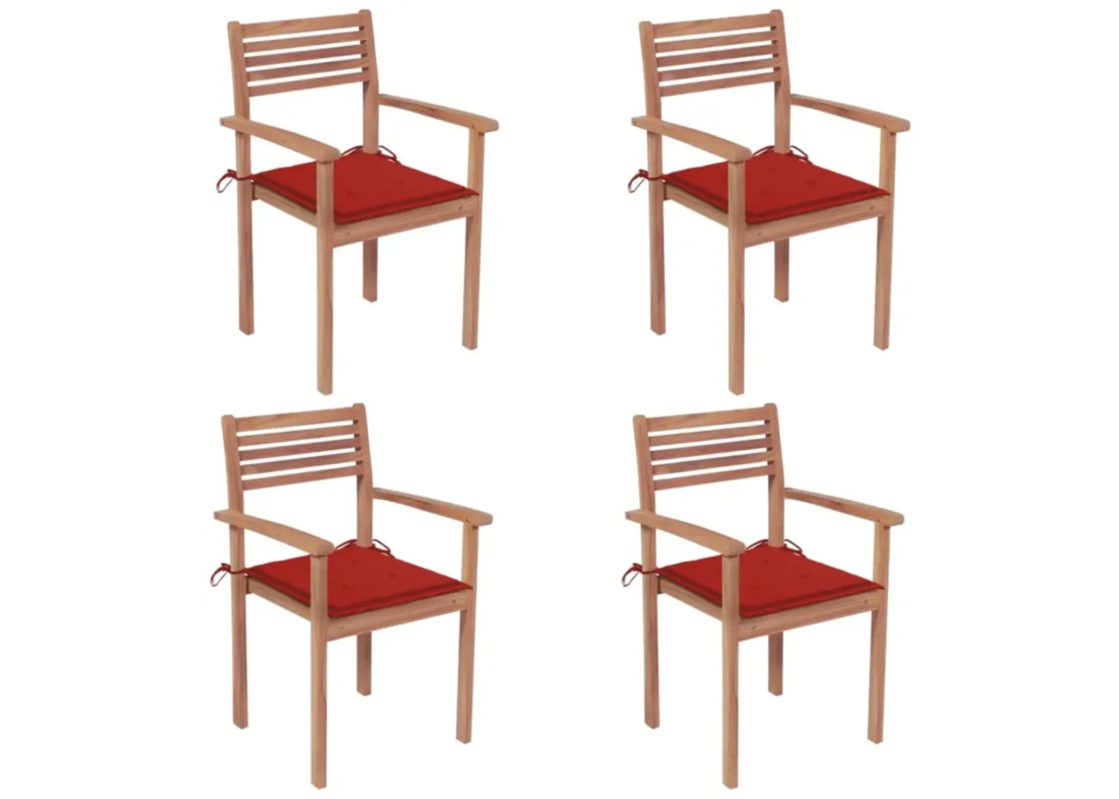 vidaXL Garden Chairs 4 pcs with Red Cushions Solid Teak Wood