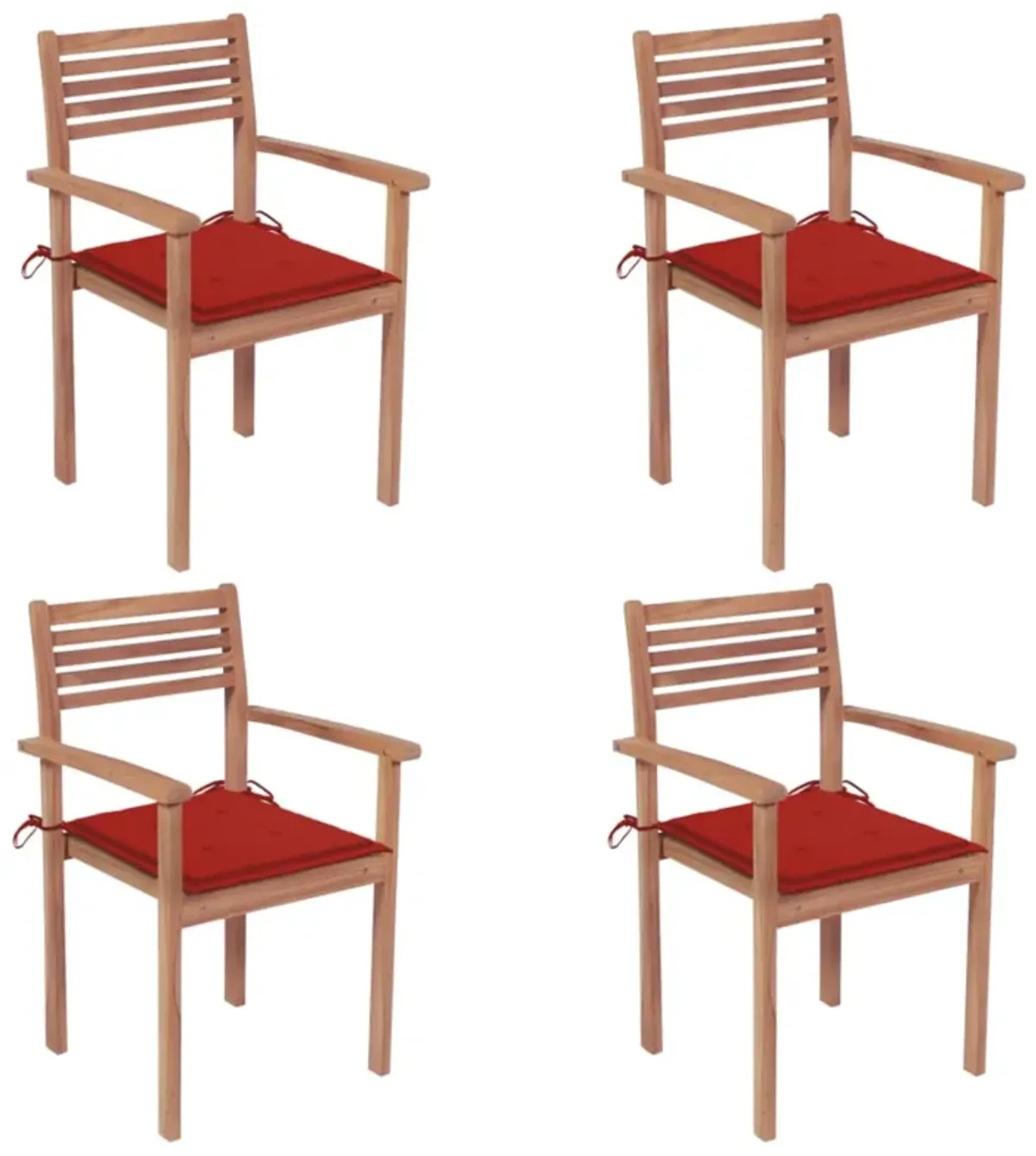 vidaXL Garden Chairs 4 pcs with Red Cushions Solid Teak Wood