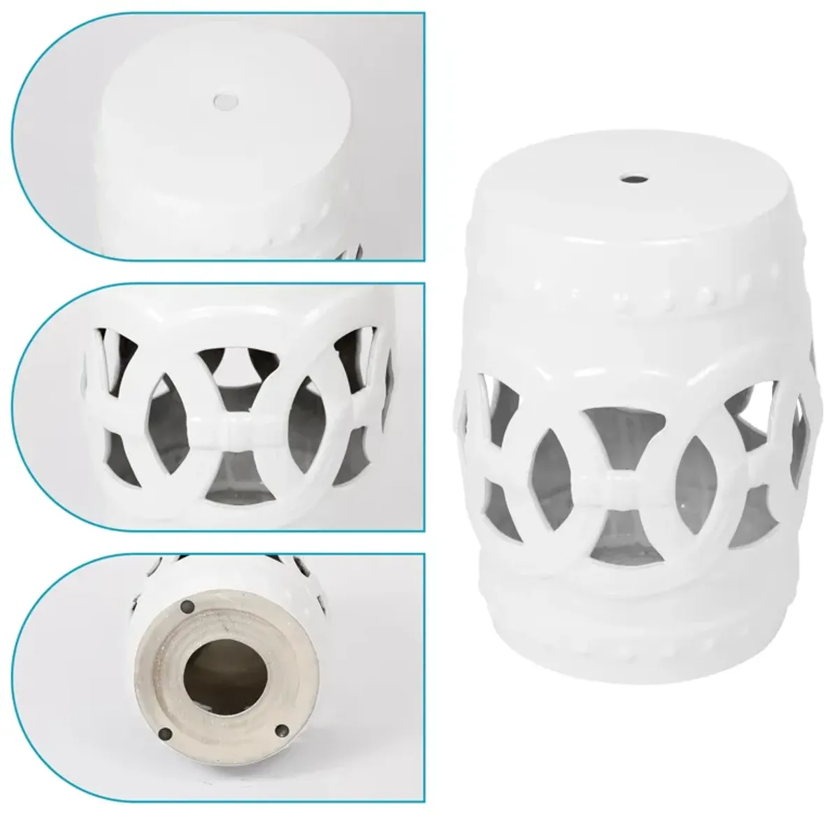 10.5" x 17" Glazed Ceramic Drum Stool - Indoor/Outdoor Side Table - Accent Garden Stool