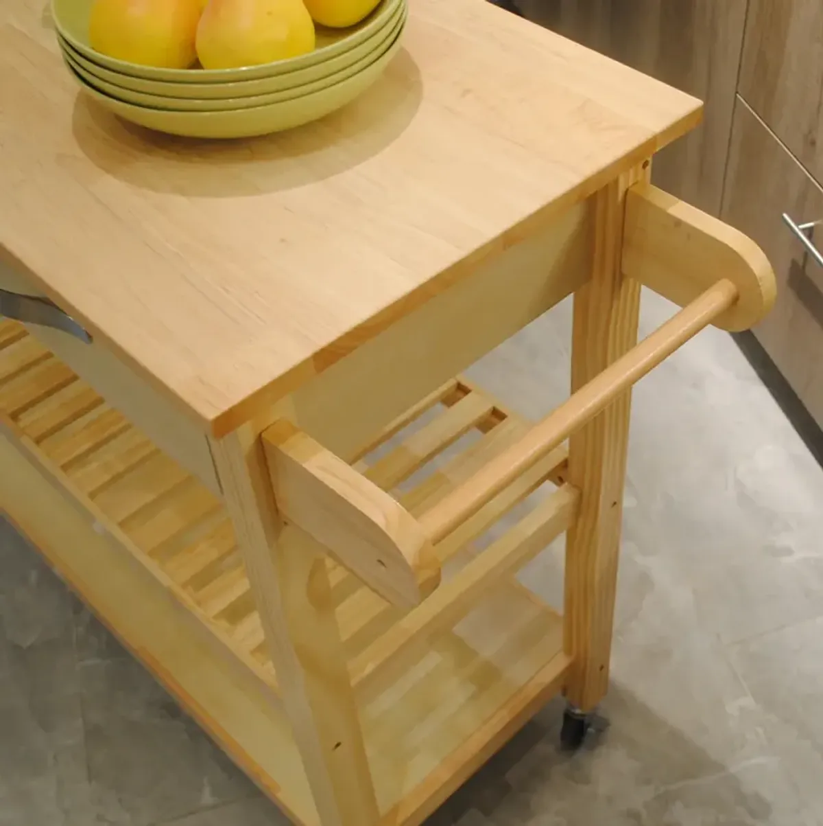 Mobile Kitchen Island with Lockable Wheels & Wood Top