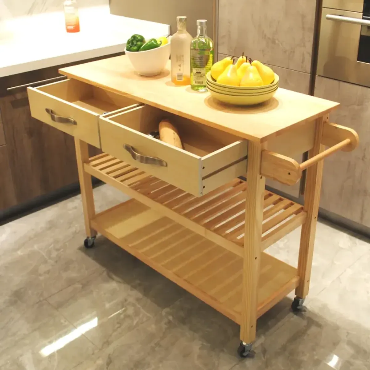 Mobile Kitchen Island with Lockable Wheels & Wood Top