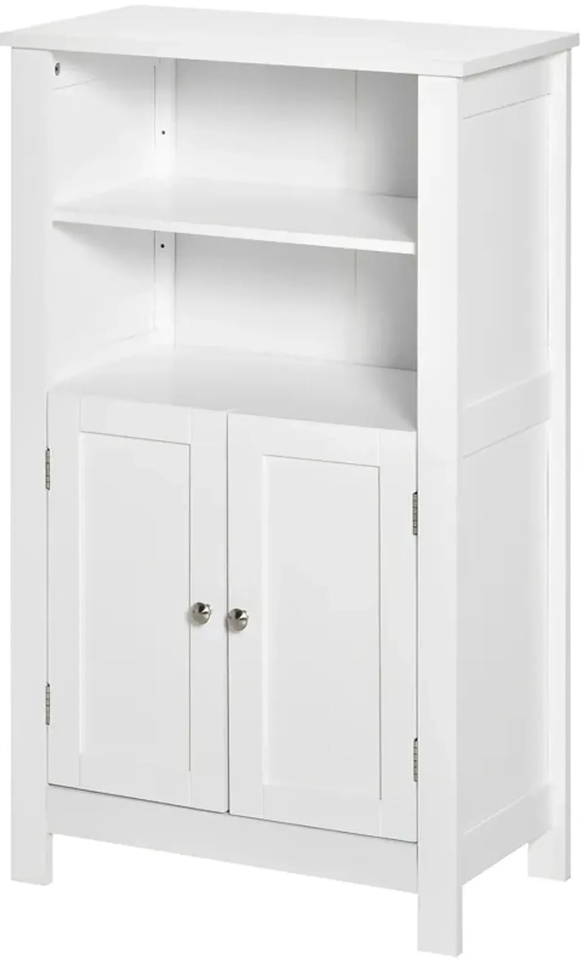 Bathroom Linen Storage Cabinet Freestanding Cupboard w/ Doors, Shelves, White