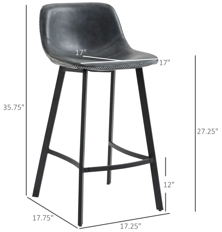 Black Industrial Seating: Set of 4 27.25" Counter Height Stools with Steel Legs