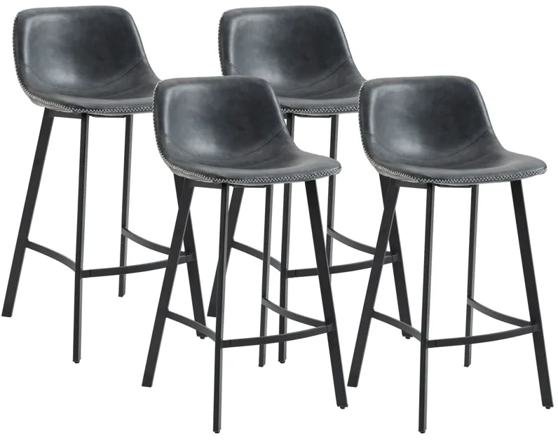 Black Industrial Seating: Set of 4 27.25" Counter Height Stools with Steel Legs