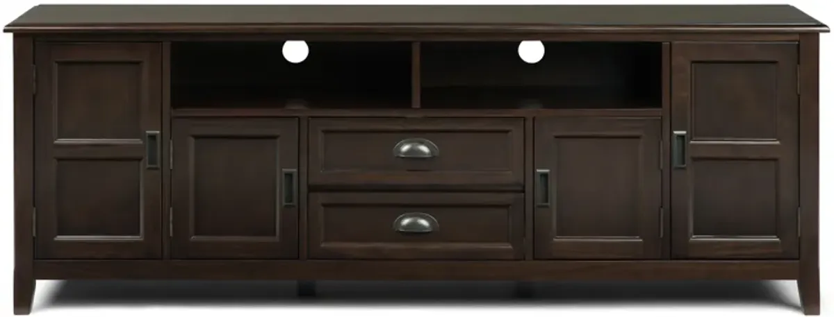 Burlington SOLID WOOD 72 inch Wide Transitional TV Media Stand in Mahogany Brown For TVs up to 80 inches